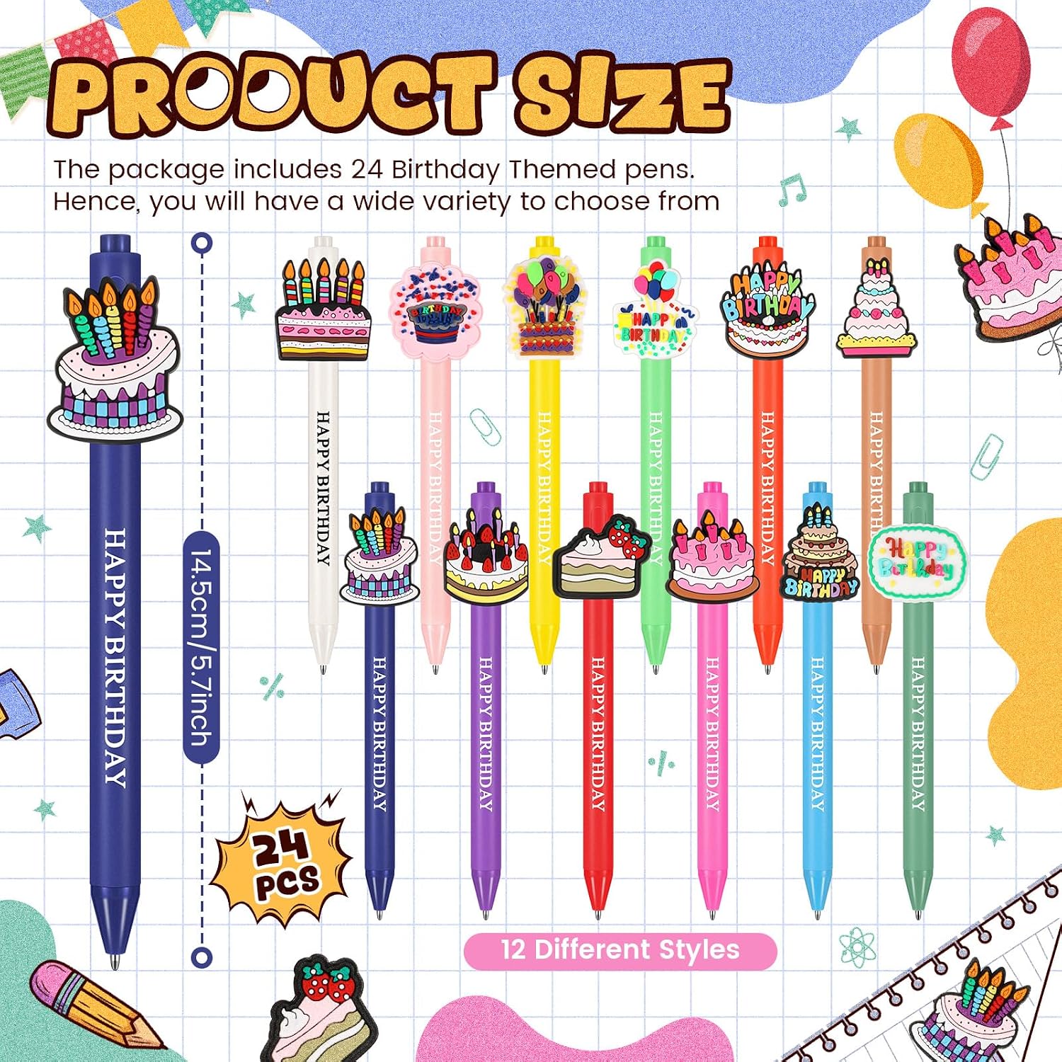 24-Piece Birthday Cake Ballpoint Pens