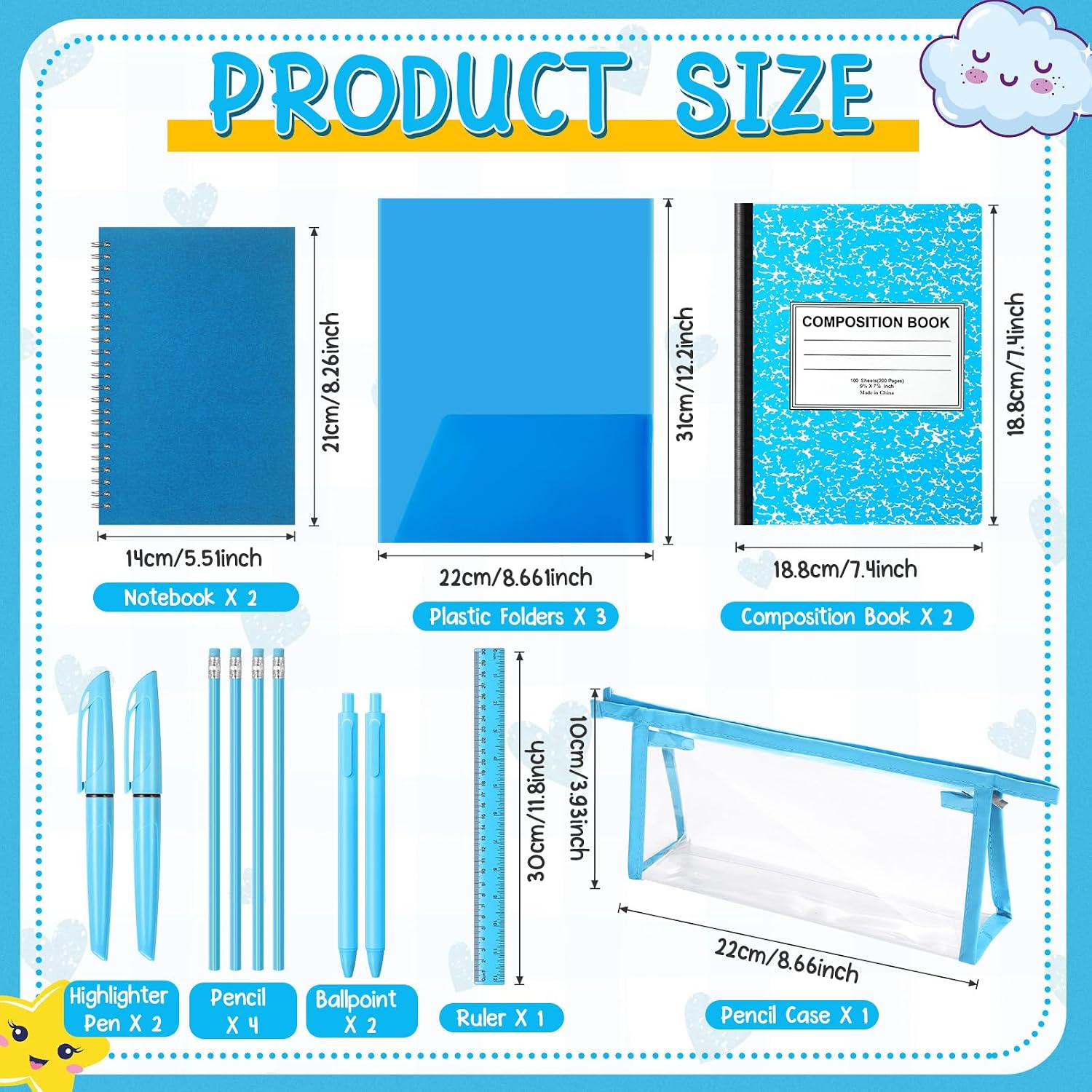 48-Piece Blue School Stationery Kit